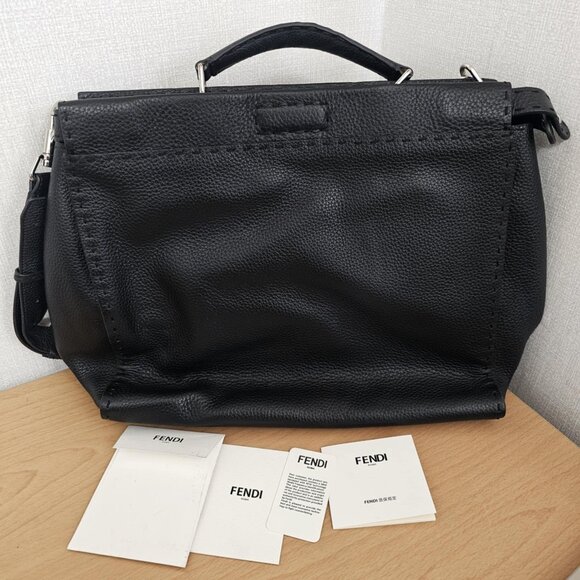 Fendi Black Monster Romano Selleria Leather Peekaboo ISeeU Large Briefcase - Picture 1 of 16
